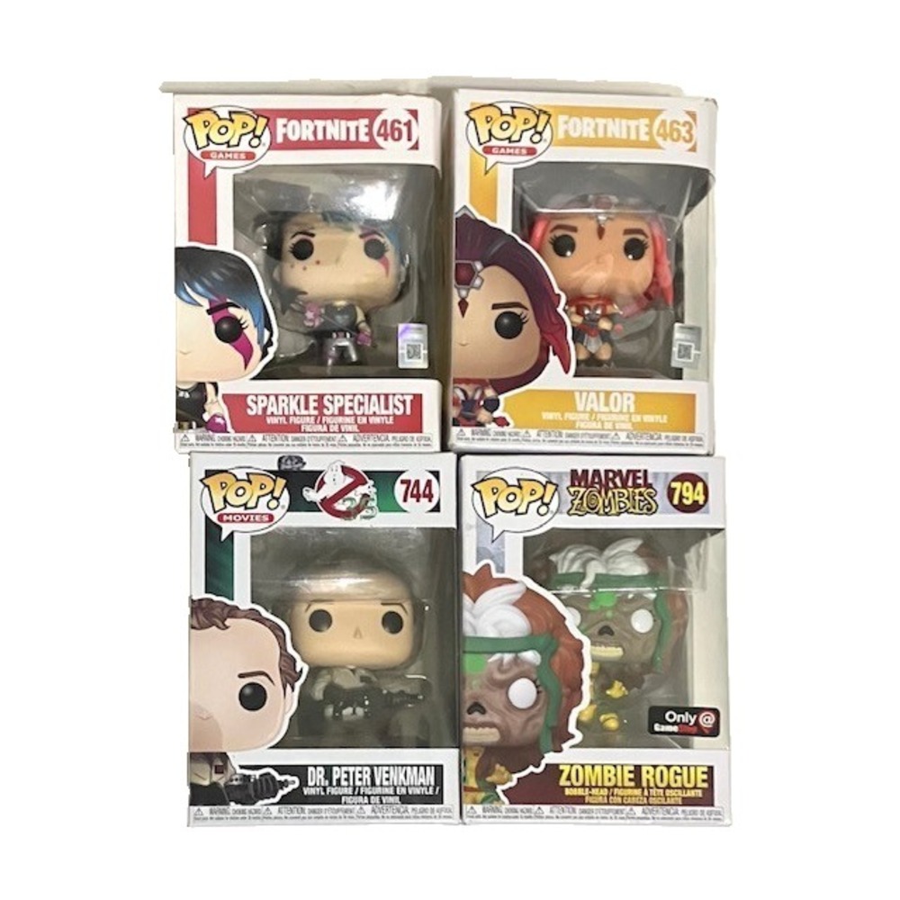 4 Funko Pop! Sparkle Specialist 461 Valor 463 Dr Peter Venkman 744 Zombie 794